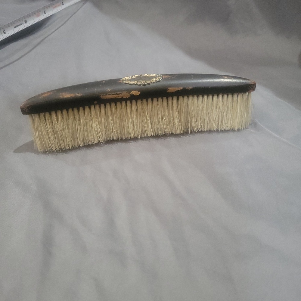 Victorian Wooden Valet Brush Sterling Silver Monogram Plaque Vanity Horse Hair